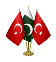 Masa Üstü Pakistan Bayrağı Türk Bayrağı Üçlü Pirinç Direk Masa Bayrak Seti