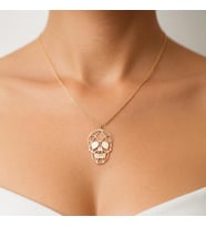 Kişiye Özel 925 Ayar Gümüş Origami Tasarım Kafatası Kolye (Gold)