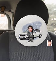 BK Gift Kişiye Özel Plakalı Erkek Honda CR-V Karikatürlü Yuvarlak Araç Koltuk Yastığı-1