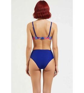 Kadın Bikini Takımı Leopar Desenli Balconette Yaka Balenli Sabit Kaplı Kolsuz Yüksek Bel Örme Kumaş