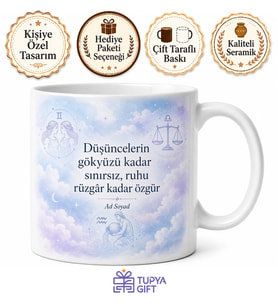 Hava Grubu Burçlarına Özel Bulut Ve Gökyüzü Tasarımlı Kupa Bardak Hediye