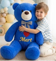 Kişiye Özel İsimli 90 cm Peluş Ayı  Kuzene Kız Erkek Çocuğa Doğum Günü & Özel Gün Hediyesi Sevgiliye Hediye (Koyu Mavi)