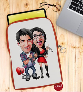 BK Gift Kişiye Özel Sevgililer Karikatürlü Taşınabilir Koruyucu Tablet Kılıfı & Organizer Çanta - Turuncu-1