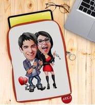 BK Gift Kişiye Özel Sevgililer Karikatürlü Taşınabilir Koruyucu Tablet Kılıfı & Organizer Çanta - Turuncu-1