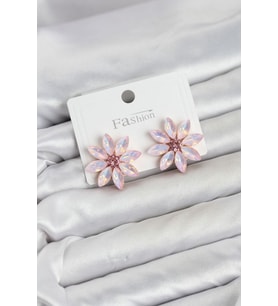 Pembe Renk Kristal Taşlı Lotus Çiçek Model Kadın Küpe TJ-BKP11923