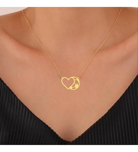 Kişiye Özel 925 Ayar Gümüş Minimalist Kalp ve Futbol Topu Kolye (Gold)
