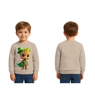 Unisex Groot Baskılı Çocuk Swaetshirt 3 İplik Şardonlu (Taş)
