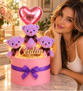 Kişiye Özel Pleksi İsimli,Balonlu,Peluş Ayıcık Buketi