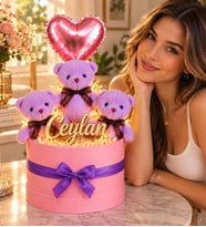 Kişiye Özel Pleksi İsimli,Balonlu,Peluş Ayıcık Buketi