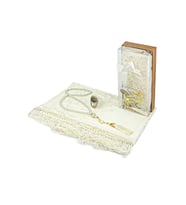 Anneler Gününe Özel Hediyelik Set - Tül Şal ve İnci Tesbihli (Beyaz)