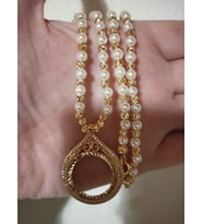 Yarım altın kaplama kolye 60cm incili dorikalı zirkon taşlı