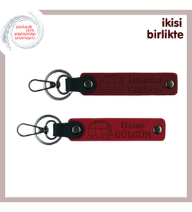 Doğanın Kucağında Yaşayanlara Karavanlı Kişisel Anahtarlık 2’li Set, İsim Yazılabilir, Bordo-Kırmızı