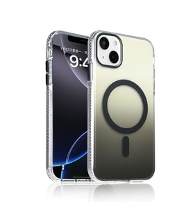 iPhone 15 Kılıf Magsafe Şarj Özellikli Transparan Renk Geçişli Gradient Luxury Kapak (Siyah)