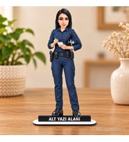 Kişiye Özel Kadin Polis Kisiye Ahsap Karikatürlü 18 cm MDF Masaüstü Biblo - Polise Hediye Polis Hediyesi