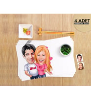 BK Gift Kişiye Özel Sevgililer Karikatürlü 4 Adet Amerikan Servis Seti-5 (Beyaz)