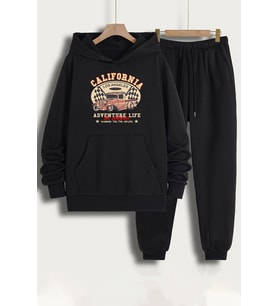 Unisex California Baskılı Eşofman Takımı (Siyah)