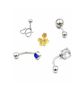 Renkli Taşlı Çelik 5 Adet Kaş Tragus Piercing