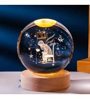 Wolawood Kristal Cam Kar Küresi 3D Işıklı LED Lamba USB Kablolu Ahşap Standlı Özel Gün Işığı Dekoratif Hediyelik Konsept Masaüstü Aksesuar Şık Zarif Süs Biblo Dekor Top Özel Üretim Premium Ay Küre Seti