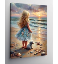 Kanvas Tablo Kumsaldaki Çocuk Ve Köpeği