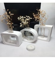 Modern Sanat Esintili, Dikdörtgen-Kare-Yuvarlak Formlu, Cam Tüplü Dekoratif 3'lü Vazo Set (Düz Beyaz)