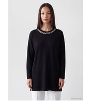 LCW EVERYDAY Siyah Soft Touch Taşlı Oversize Kadın Sweatshirt Tunik