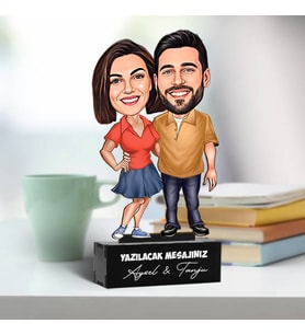 Kişiye Özel Karikatürlü Mutlu Aşıklar Sevgiliye Hediye Biblosu