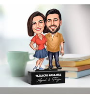 Kişiye Özel Karikatürlü Mutlu Aşıklar Sevgiliye Hediye Biblosu