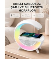 Kablosuz Şarjlı Bluetooth Hoparlör ve Gece Lambası – NFC, FM Radyo, RGB Işık