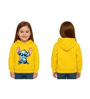 Unisex Stitch Baskılı Çocuk Swaetshirt Baskılı Kapüşonlu 3 İplik Şardonlu (Sarı)