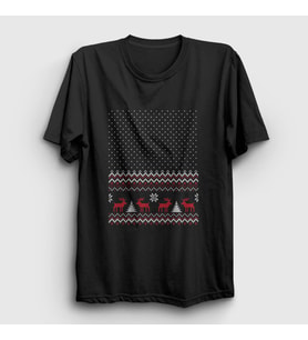 Presmono Unisex Siyah Pattern Desen Geyik Yılbaşı T-Shirt 364843tt