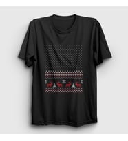 Presmono Unisex Siyah Pattern Desen Geyik Yılbaşı T-Shirt 364843tt