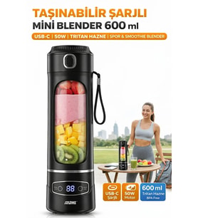 12 Bıçaklı 304 Paslanmaz Çelik Taşınabilir Şarjlı Mini Blender 600 ml Çok Amaçlı Smoothie Blender