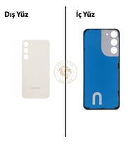 Samsung Galaxy S23 Plus Krem Renk Arka Kapak Arka Cam Batarya Kapağı Pil Kapağı Lazer Kesim Back Cover Galaxy S23 Plus Uyumlu