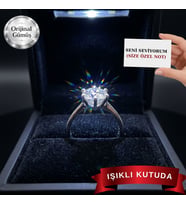 Işıklı Kutuda 1 Carat Kadın Gümüş Tektaş Yüzük
