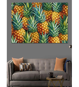 Ananas Meyvesi Desen Arka Plan Dekoratif Kanvas - Mdf Ahşap Tablo