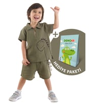 Dino Erkek Bebek Çocuk Müslin Şort Gömlek Takım (Haki)
