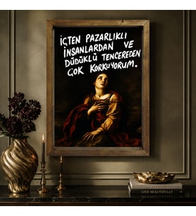 BK Gift Vintage Klasik Sanat Esprili Sözlü Masif Ahşap Çerçeveli Dekoratif Tablo - 38