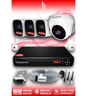 Bayicam 4 Kameralı Zebra 1 İç Kamera Set HDD'siz 5 MP Full HD Gece Görüşlü Güvenlik Kamerası Sistemi