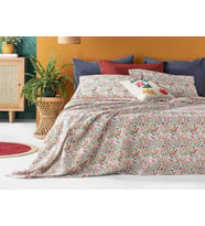 English Home Fleurs Vives Baskılı Çift Kişilik Pike Takımı 200x220 Cm Pembe