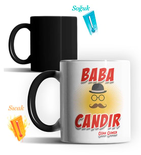 Kişiye Özel Baba Candır Tasarımlı Sihirli Kupa Bardak (Siyah - Beyaz)