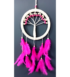 Fuşya Kuş Tüylü Hayat Ağacı Dream Catcher Duvar Süsü