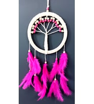 Fuşya Kuş Tüylü Hayat Ağacı Dream Catcher Duvar Süsü