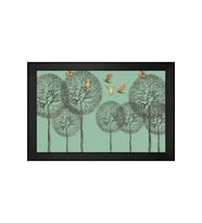 Ağaçlar ve Kuşlar Soyut Motifli Kanvas Tablo 50 x 70 cm Siyah Çerçeve