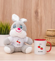Kişiye Özel Sevimli Domatesler Peluş Tavşan ve Kırmızı Kupa