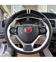Honda Civic FB7 Dikme Direksiyon Kılıfı Parlak Siyah Beyaz Detaylı Beyaz Çift Yüzük ve Dikiş 2012-2016