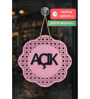 Hazeran Rattan Desenli Modern Açık/Kapalı Tabelası - Akçaağaç (Pembe)