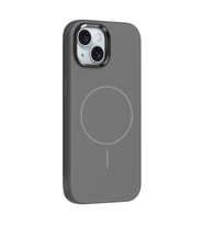 Apple iPhone 14 Uyumlu Kılıf M-Safe Şarj Özellikli Metal Kamera Çerçeveli Zore Edi Silikon Kapak (Koyu Gri)