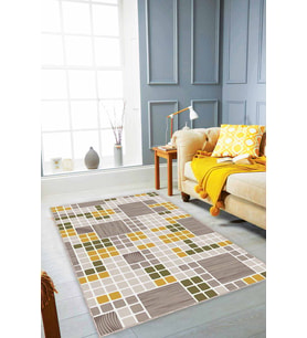 Yeşil Sarı Geometrik Kaymaz Tabanlı Dekoratif Halı PUZ05 - 100 x 160 cm