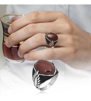 Oval Akik Taşlı 925 Gümüş Erkek Yüzük