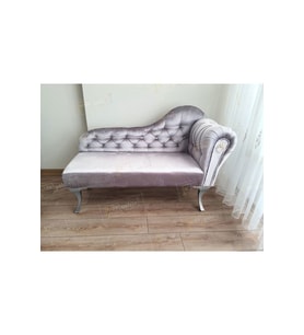 Ters Kol Dekoratif Bihter Koltuk Josefin Puf 130 cm Gümüş Ayak (Gri)